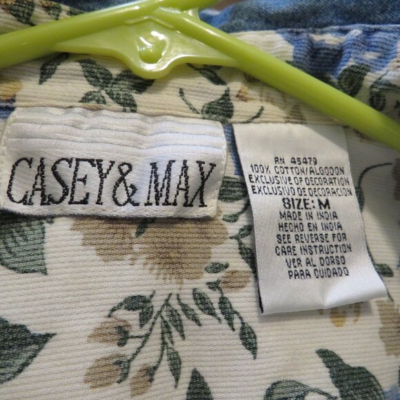 Vintage Casey & Max 100% cotton Floral Corduroy w Denim Collar - Picture 7 of 7